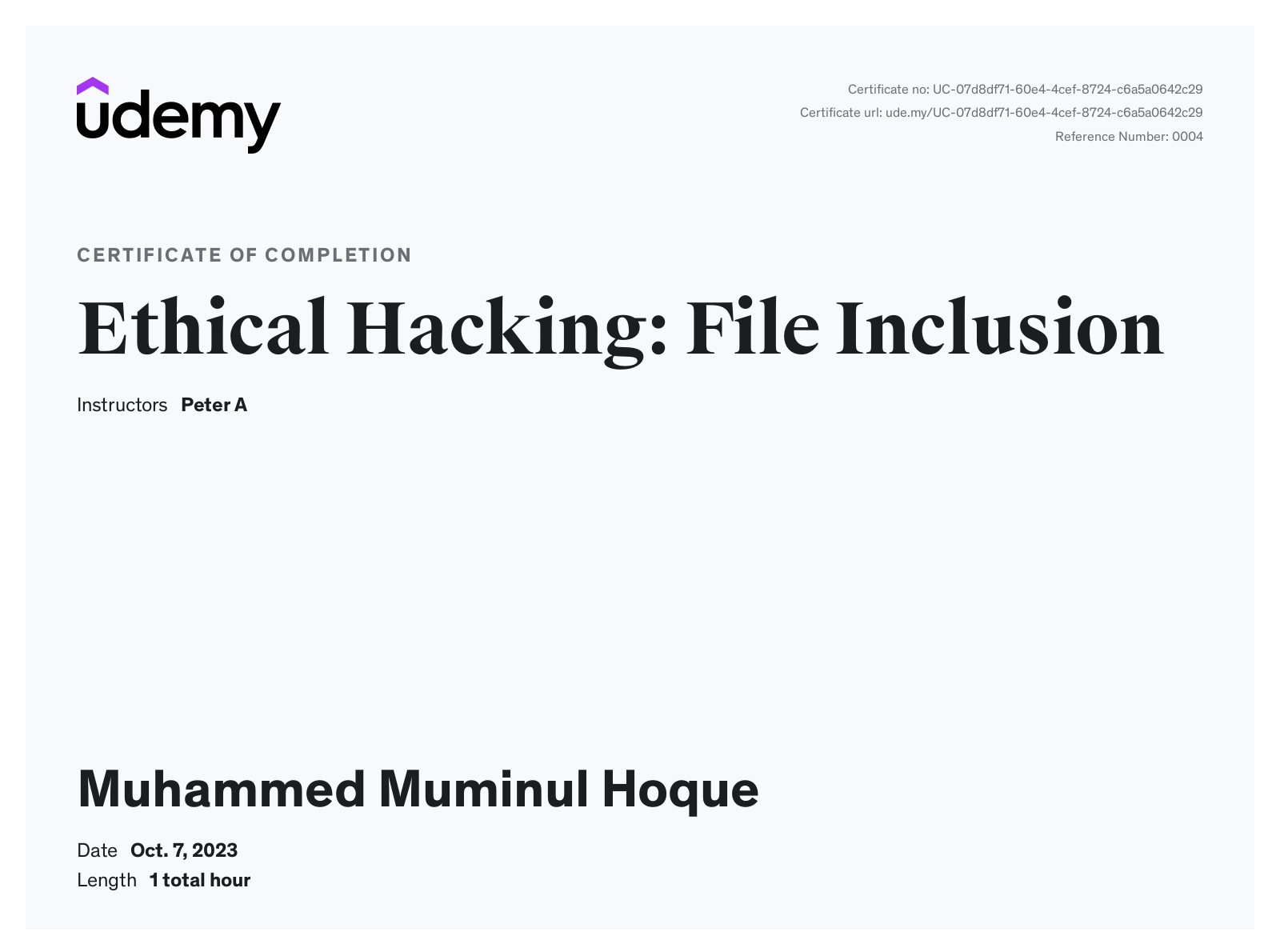 File Inclusion Certificate